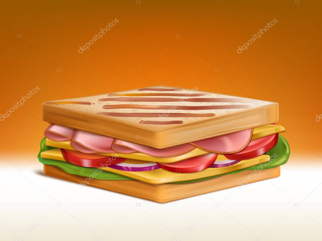 Sandwich with meat, cheese and vegetables vector