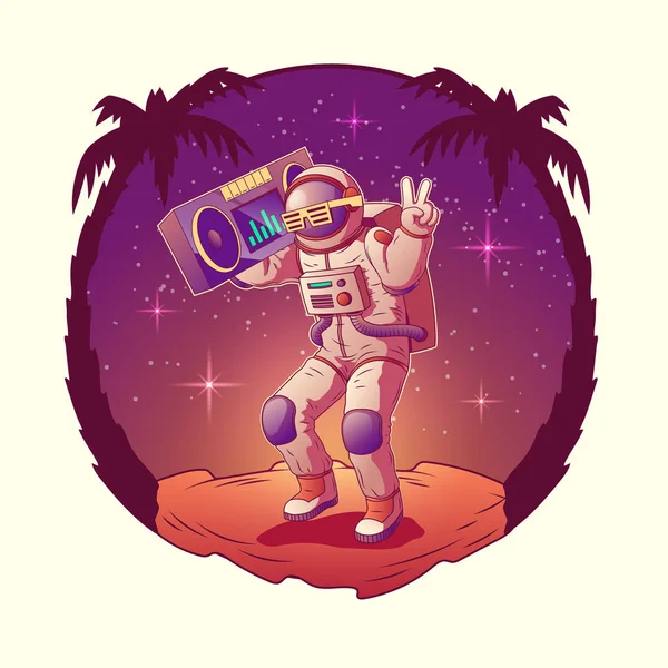 月のディスコパーティーで踊る宇宙飛行士や宇宙飛行士. — ストックベクタ