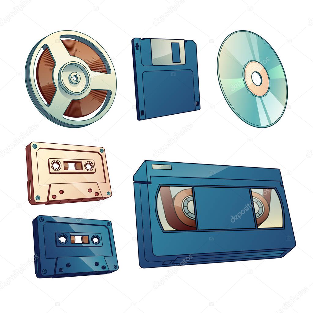 Information retro carriers cartoon vector set