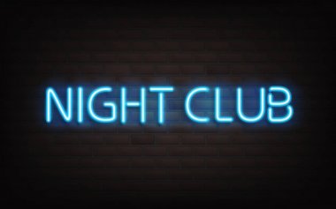 Koyu tuğla duvara gece kulübü mavi neon yazı.