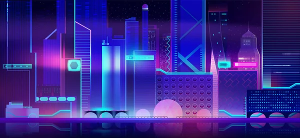 Futurystyczne tło miasta z oświetleniem Neon. — Wektor stockowy