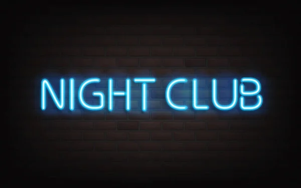 Club nocturno de letras de neón azul en la pared de ladrillo oscuro . — Archivo Imágenes Vectoriales