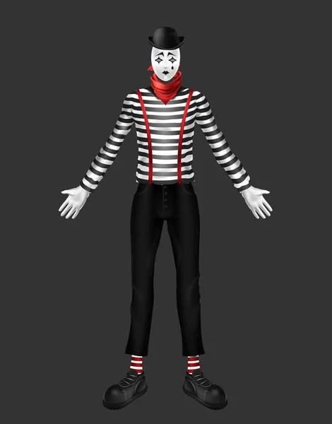 Traurige Pantomime Kostüm 3D realistische Vektor Illustration — Stockvektor