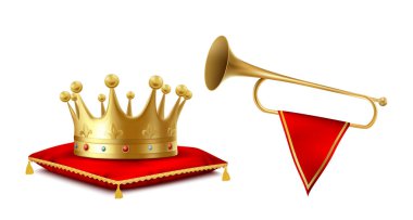Kraliyet altın taç ve bakır tantana heraldic set