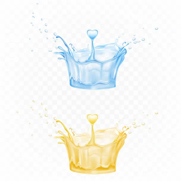 Set spruzzi d'acqua in colori blu e giallo per l'annuncio — Vettoriale Stock