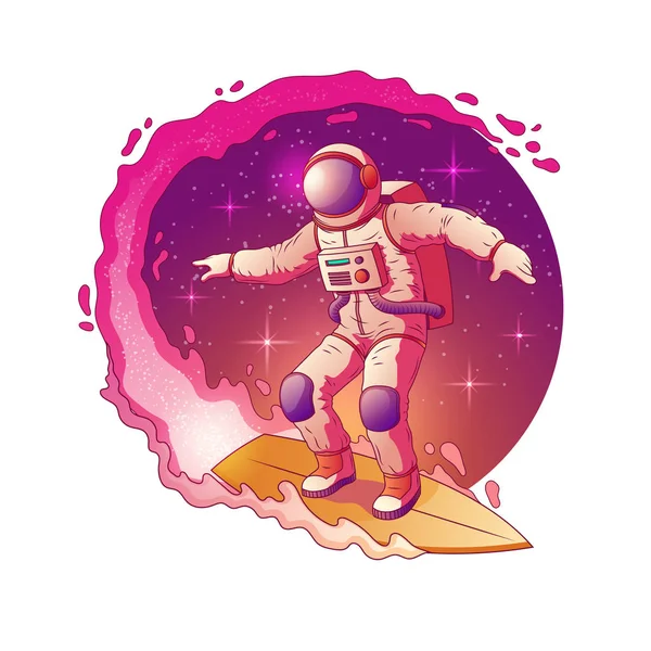 Astronaut surfing in outer space cartoon vector — Stock Vector