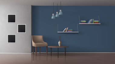 Kitap cafe minimalist iç gerçekçi vektör