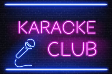Karaoke gece kulübü neon ışık tabela vektör