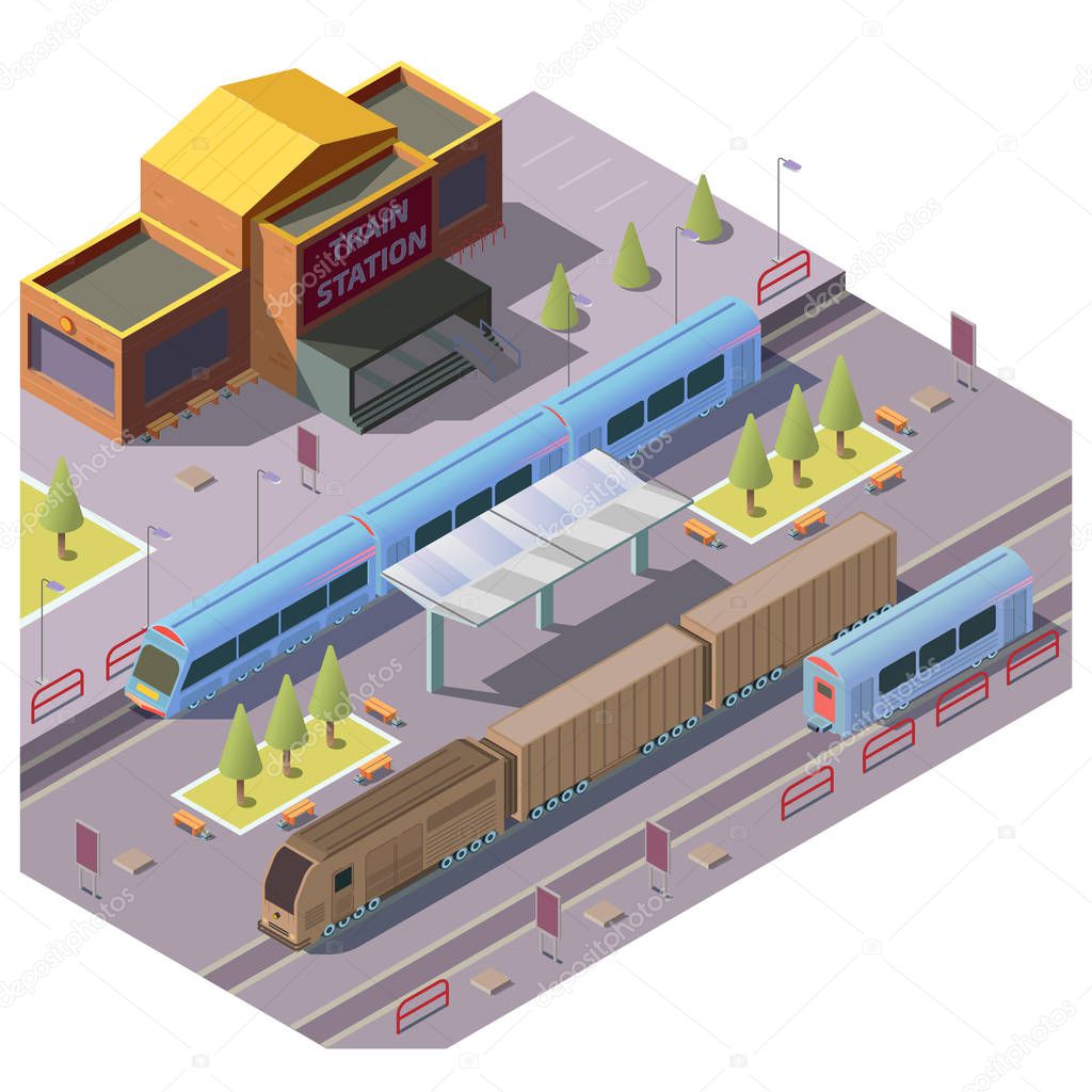 Railroad transport on train station vector