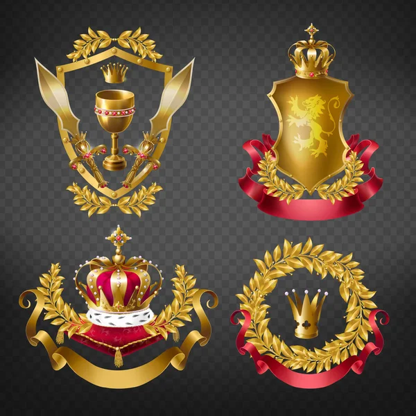 Královské královské emblémy se zlatými korunami — Stockový vektor