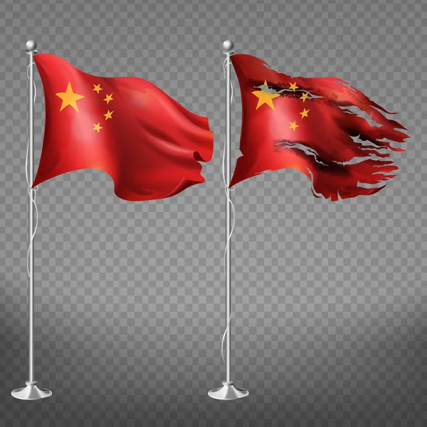 Banderas nuevas y dañadas de la República Popular China — Archivo Imágenes Vectoriales