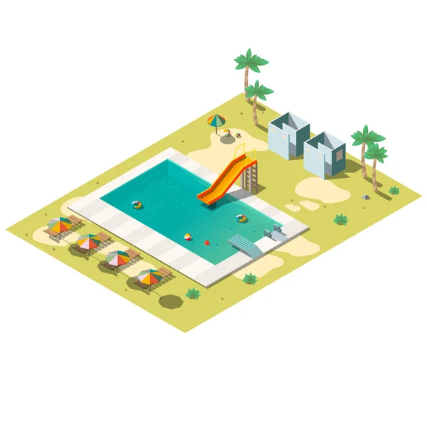 Resort piscina isométrica vector ilustración — Vector de stock