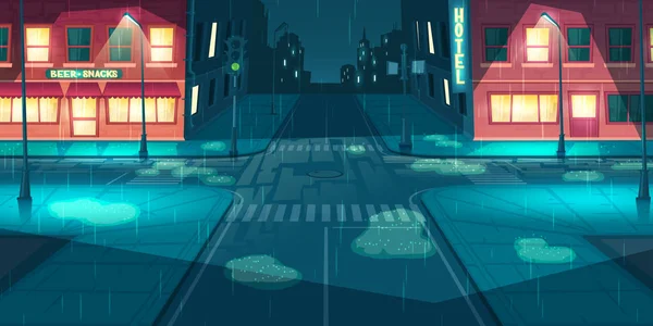 Lluvias en la ciudad, ciudad calle vector de dibujos animados — Archivo Imágenes Vectoriales