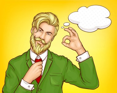 Yeşil takım karikatür vektör hipster adam