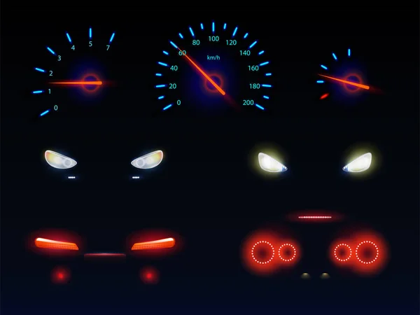 Reflektory v autě a stupnice řídicích panelů — Stockový vektor