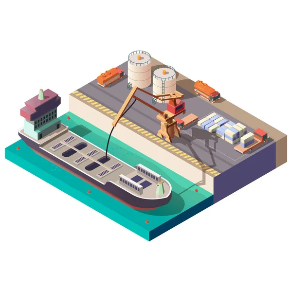 Petroleum transport per schip Isometrische Vector — Stockvector