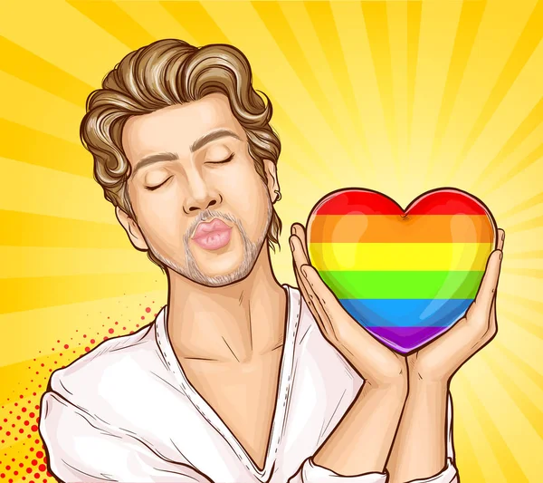 Homoseksuele man met regenboog hart cartoon vector — Stockvector