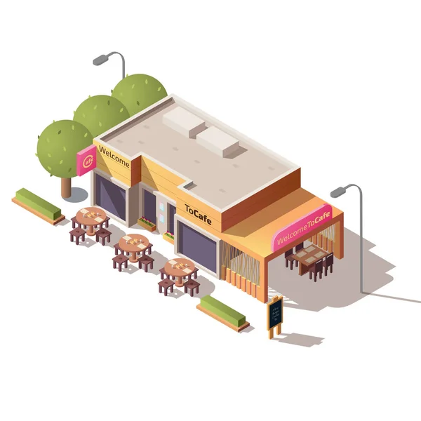 Calle edificio cafetería con terraza al aire libre vector — Vector de stock