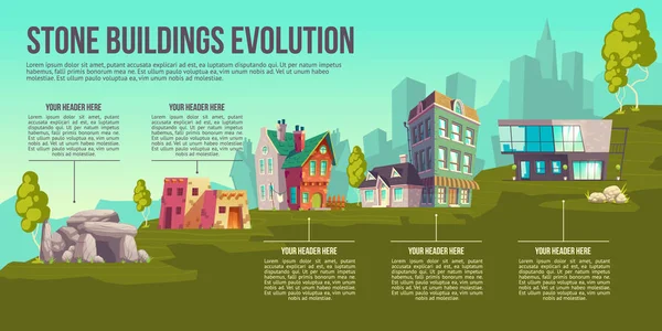 Πέτρινα κτίρια εξέλιξη καρτούν διάνυσμα αφίσα — Διανυσματικό Αρχείο