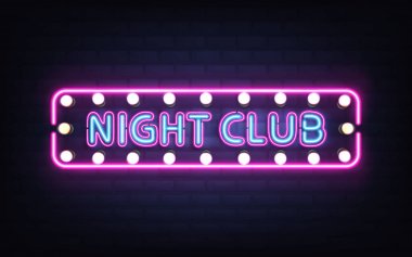 Gece kulübü neon retro tabela gerçekçi vektör