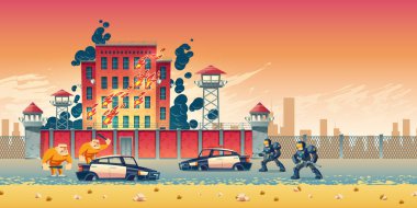 Şehir hapishanesi karikatür vektör kavramı Riot