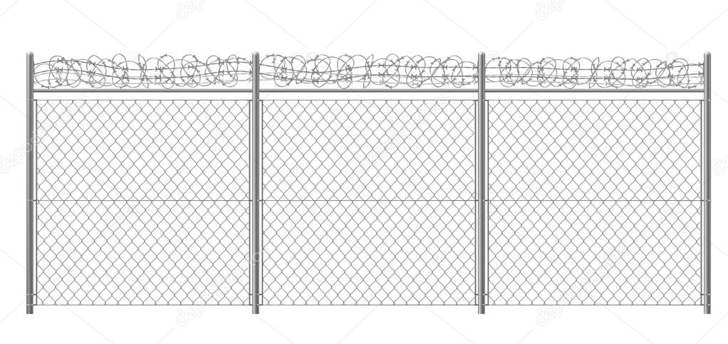 Rabitz fencing with razor wire realistic vector