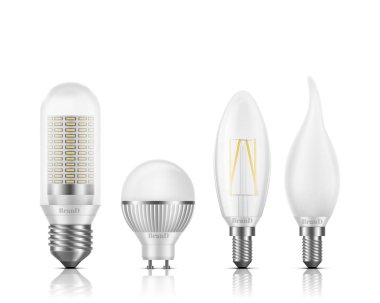Modern Led ampuller türleri gerçekçi vektör seti
