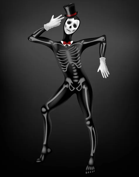 Human skeleton halloween costume realistic vector — Stock Vector