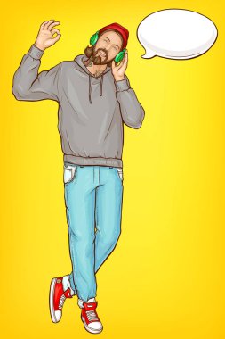 Kulaklık karikatür vektör portre Hipster adam