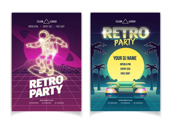 Retro partij in nachtclub advertentie flyer vector template — Stockvector