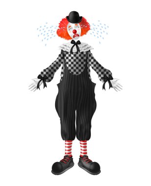 Sad and crying clown realistic vector character clipart