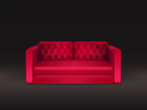 Classic sofa of red leather realistic vector — Stock Vector