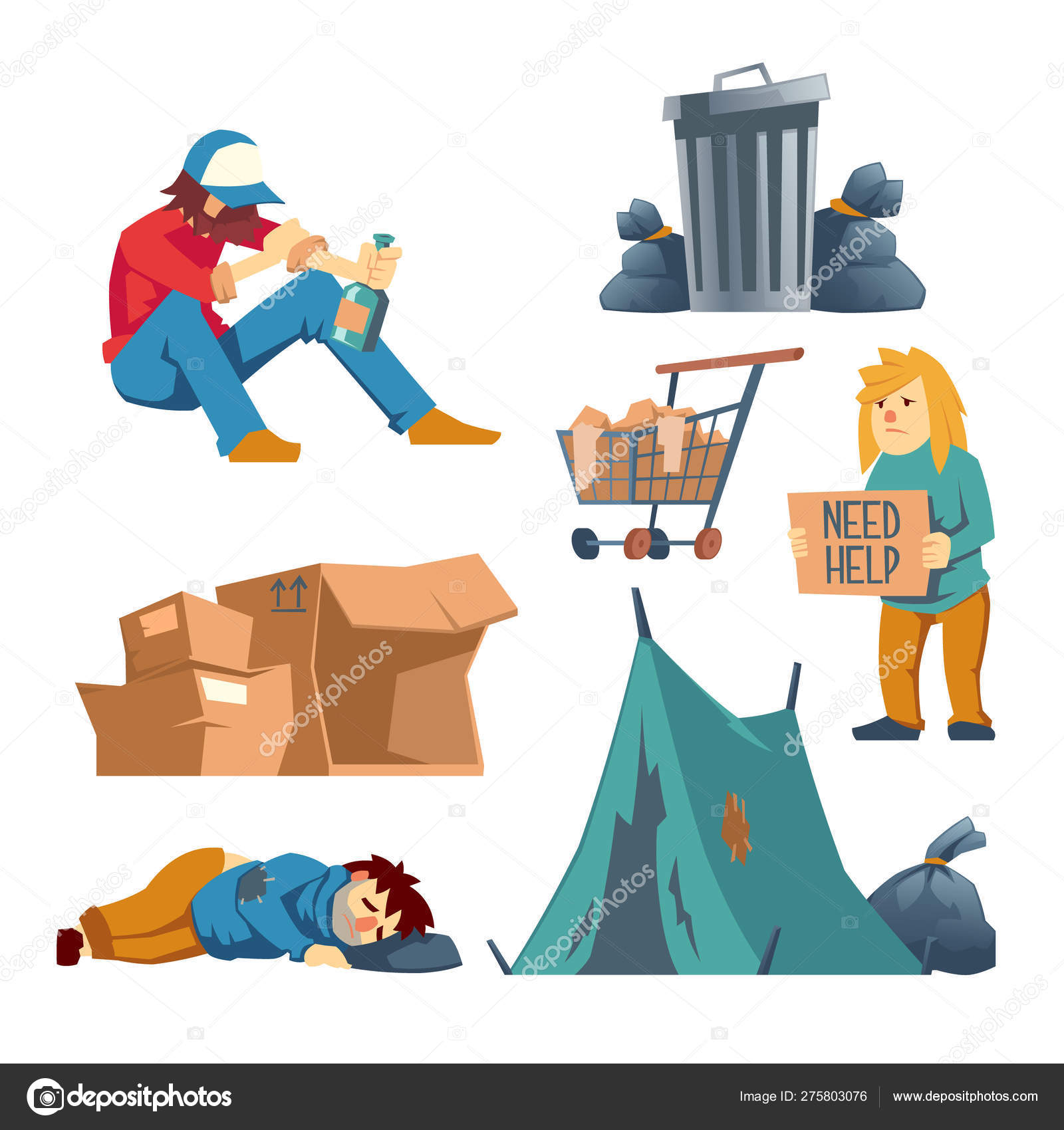 Homeless people cartoon vector characters set Stock Vector Image by ©vectorpocket #275803076 Homeless people cartoon vector characters set Stock Vector Image by ©vectorpocket #275803076