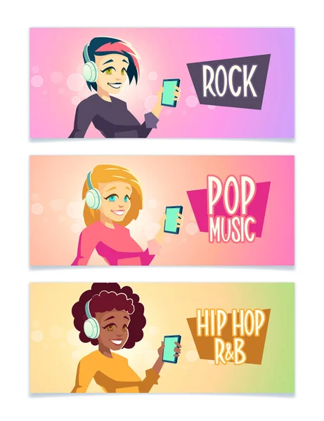 Styles de musique fans bande dessinée vectorielle bannières ensemble — Image vectorielle