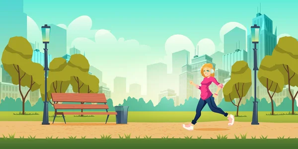 Woman jogging in city park cartoon vector