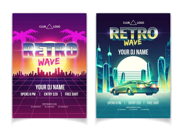 Retro Wave muziek prestaties vector flyer sjabloon — Stockvector