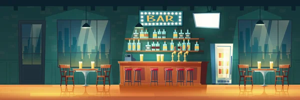 Bar i Evening Metropolis Cartoon Vector interiör — Stock vektor