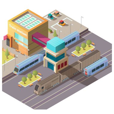 Modern tren istasyonu binası isometrik vektör
