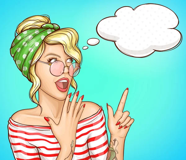 Sürpriz sarışın kadın pop art vektör portre