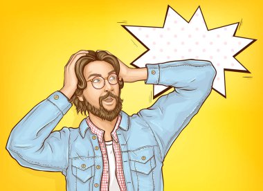 Şok adam elinde vektör baş tutan