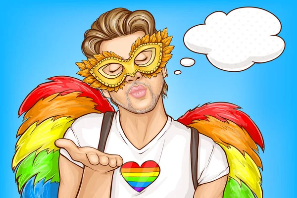 Homoseksuele man blazen lucht kus vector banner — Stockvector