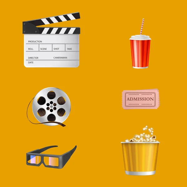 Cinéma objets réalistes vecteur set — Image vectorielle