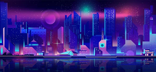 Vida nocturna de la ciudad vector de dibujos animados fondo urbano — Archivo Imágenes Vectoriales