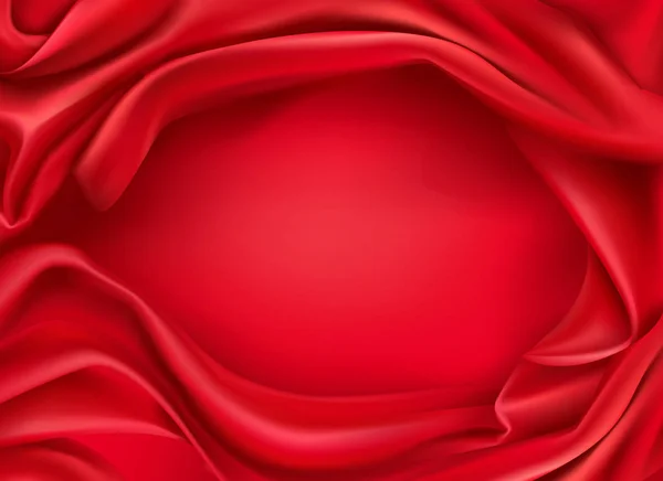 Волнистый красный шелк ткани реалистичный векторный фон — стоковый вектор