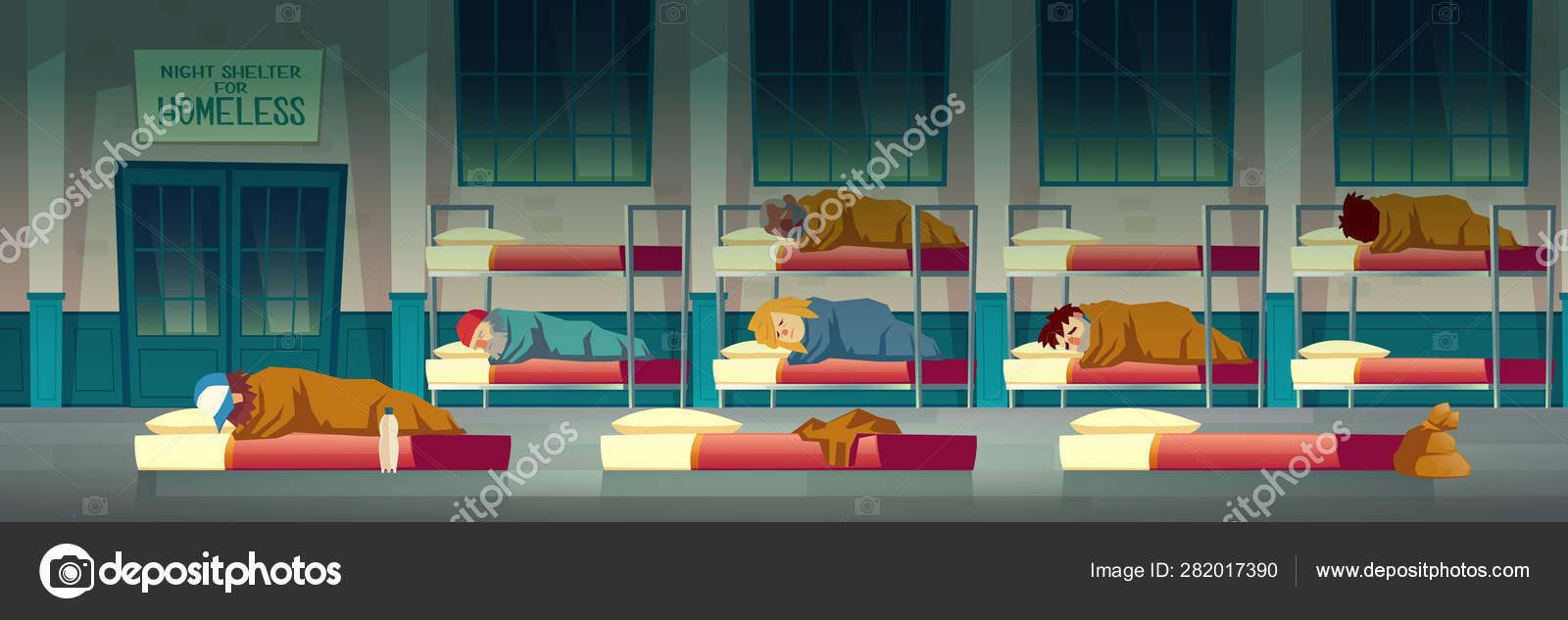 Night Shelter For Homeless People Cartoon Vector Vector Image By C Vectorpocket Vector Stock