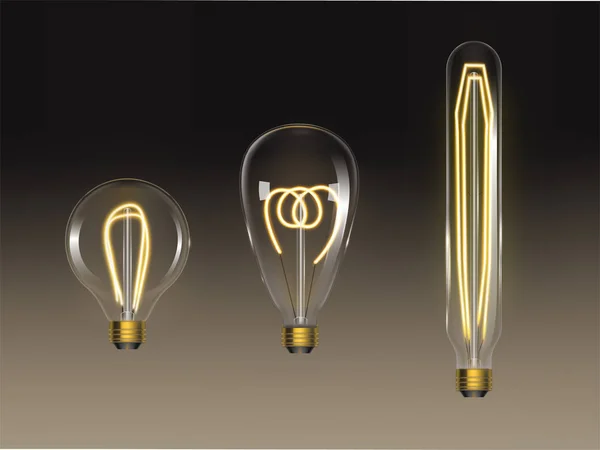 Ampoules à incandescence. Lampes édison rétro isolées — Image vectorielle