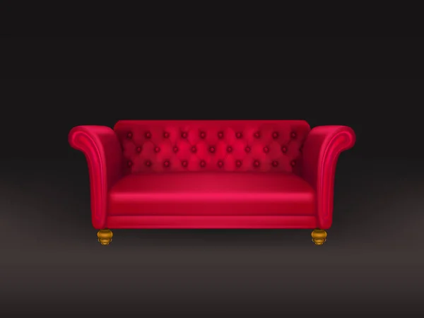 Red couch, sofa isolated on black background. — Stock Vector