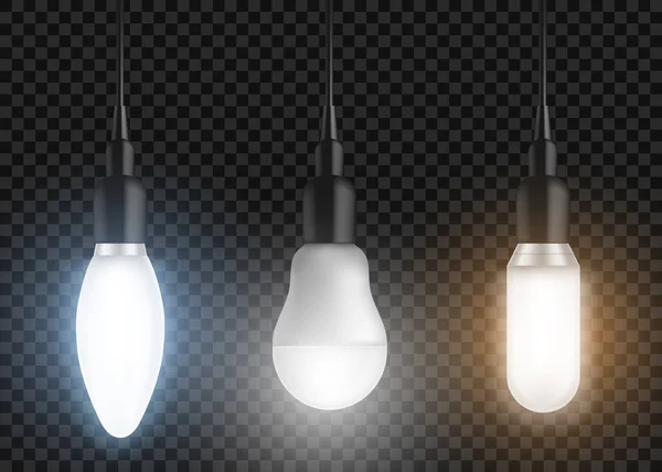 Zestaw żarówek LED. Świecące lampy, nowoczesne żarówki — Wektor stockowy