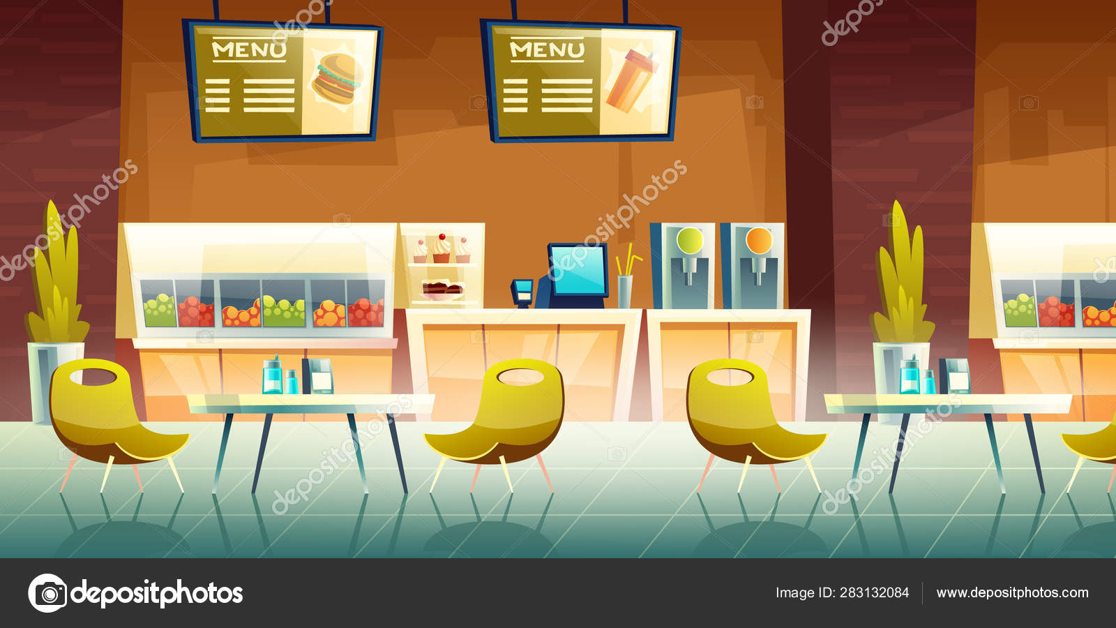 Cafe, mall food court interior cartoon vector — Stock Vector