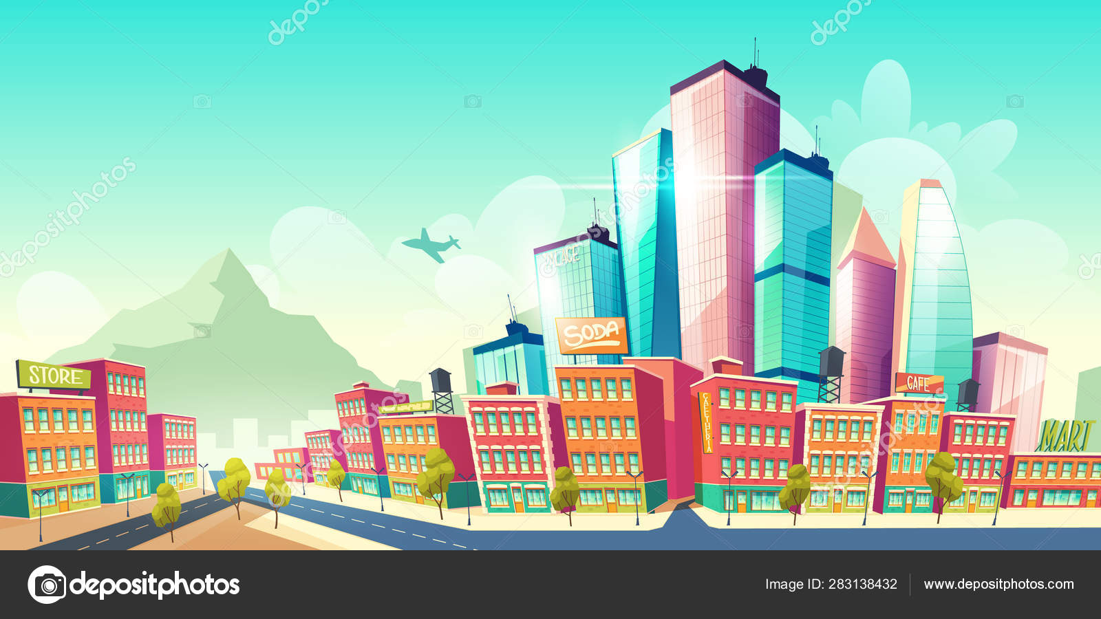 Cidade moderna desenvolvimento do centro cartoon vector Vetor de  ©vectorpocket 283138432, image size:1600x900